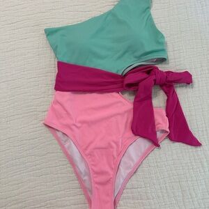 NWOT Pink Lily Aqua and Magenta One Piece Swimsuit